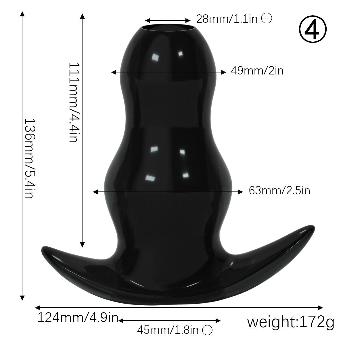 Soft rubber hollow anal plug - black