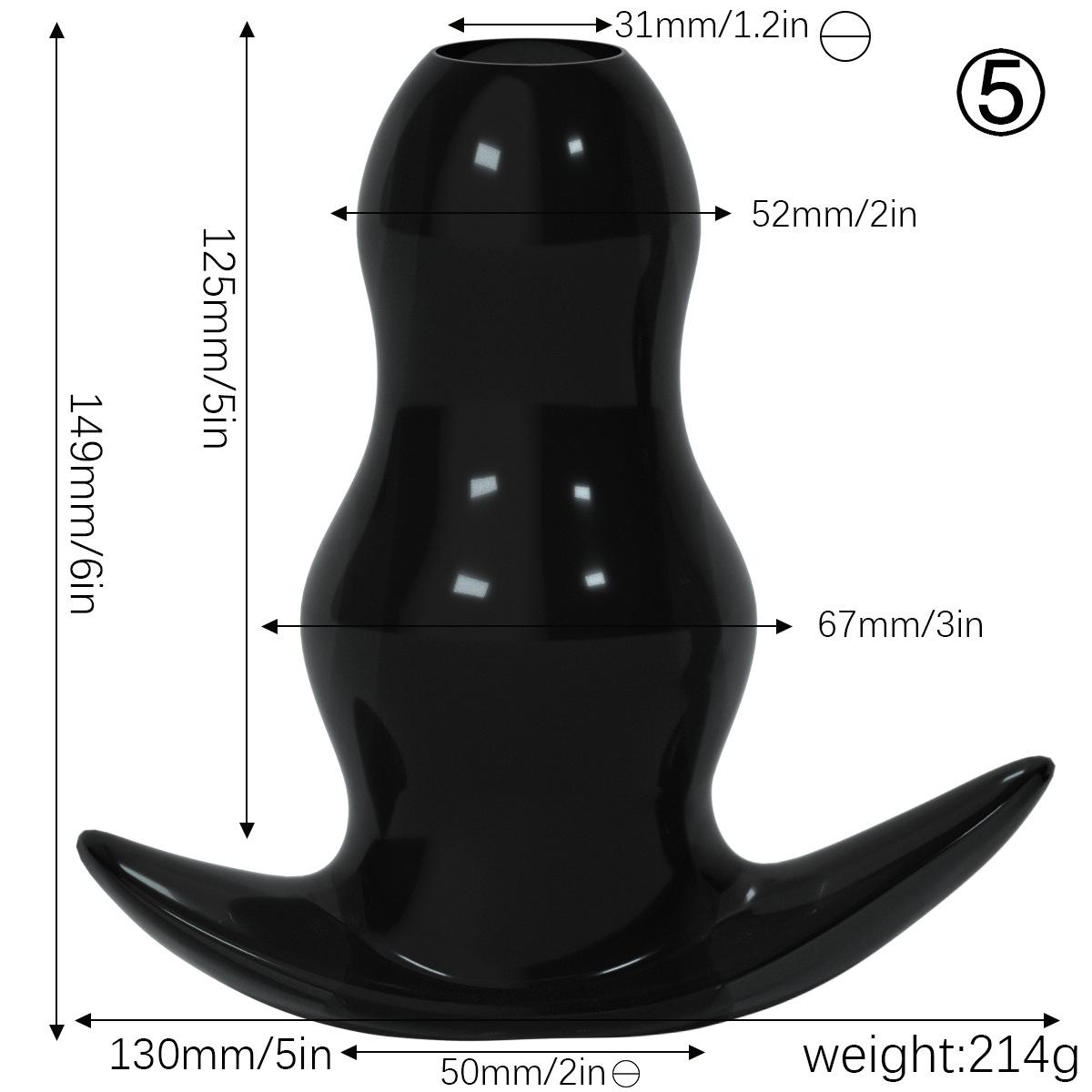 Soft rubber hollow anal plug - black